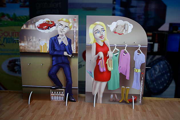 Beispiel-Doppelaufsteller, POS. Konturschnitt.