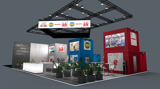 TEDi, KiK, Woolworth - Gemeinschaftsstand  EXPOREAL Münschen 2018 18,50 x 12,00 x 5,00m