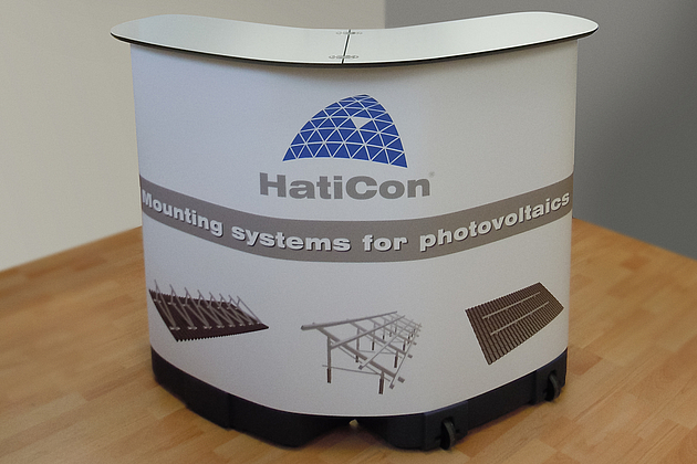 große mobile Messetheke / Podiumcase mit Individualdruck 