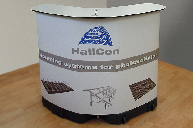 große mobile Messetheke / Podiumcase mit Individualdruck 