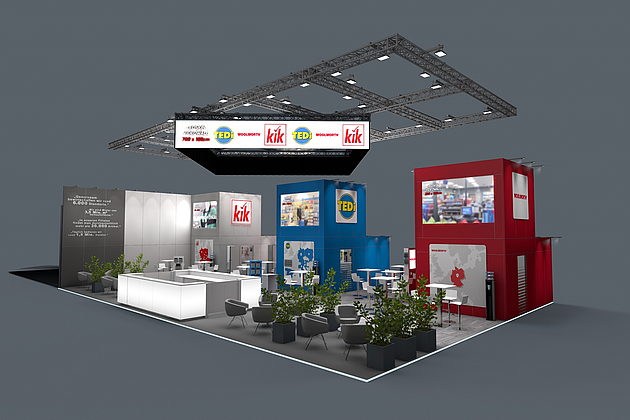 TEDi, KiK, Woolworth - Gemeinschaftsstand  EXPOREAL Münschen 2018 18,50 x 12,00 x 5,00m